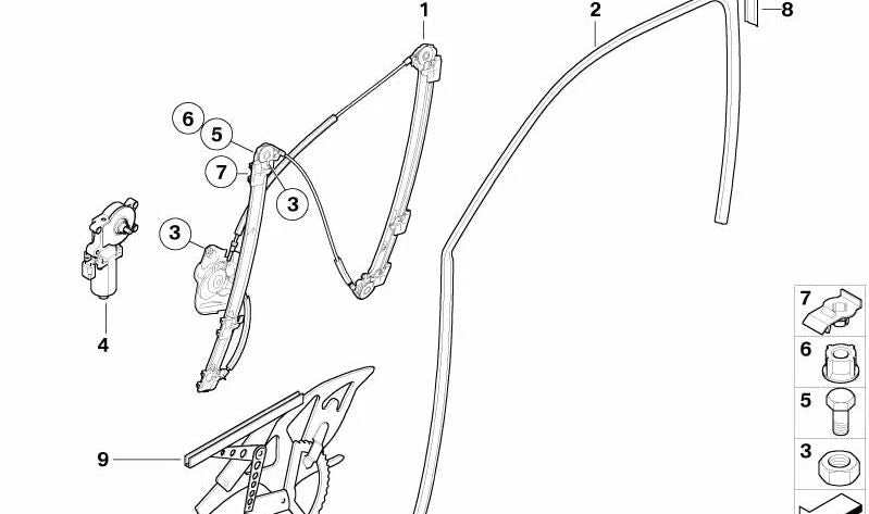 Fensterheber vorne rechts für BMW E53 (OEM 67628381020). Original BMW