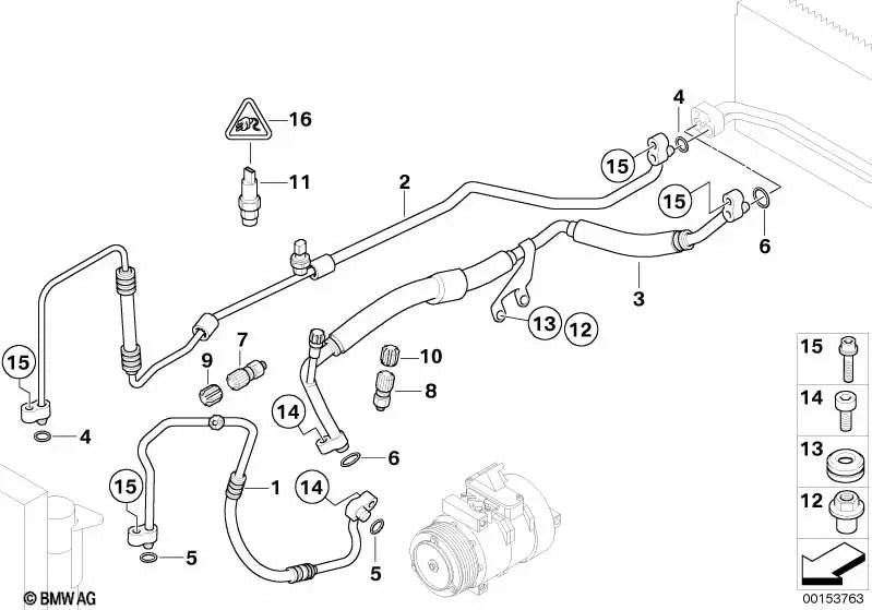 Kondensator-Verdampfer-Hochdruckrohr für BMW 7er E65, E66 (OEM 64536987109). Original BMW