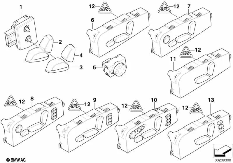 Interruptor de ajuste del asiento delantero derecho para BMW E60, E61, E70, E71, E72 (OEM 61319275068). Original BMW