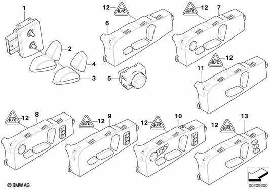 Interruptor de ajuste del asiento delantero derecho para BMW E60, E61, E70, E71, E72 (OEM 61319275068). Original BMW