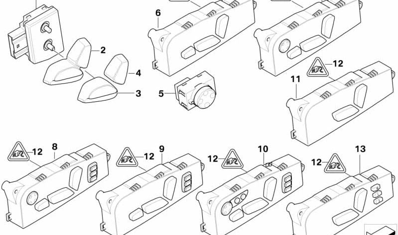 Interruptor de ajuste de asiento delantero izquierdo para BMW E60, E61, X5 E70, X6 E71 (OEM 61319275065). Original BMW