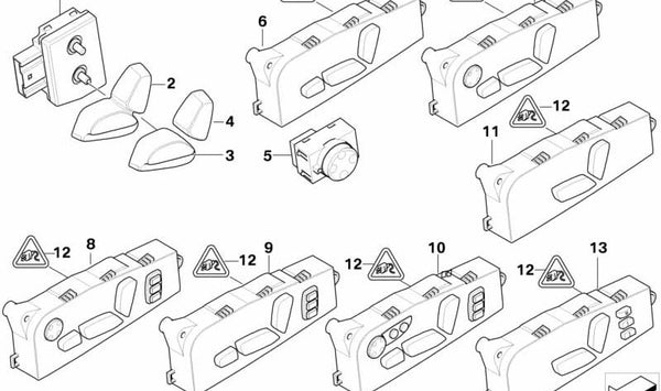 Interruptor de ajuste de asiento delantero izquierdo para BMW E60, E61, X5 E70, X6 E71 (OEM 61319275065). Original BMW