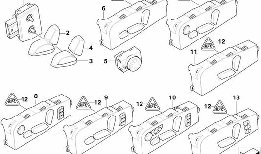 Interruptor de ajuste del asiento delantero derecho para BMW Serie 5 E60, E61, X5 E70, X6 E71 (OEM 61319265266). Original BMW.