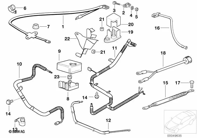 Cable de batería positivo para BMW Serie 7 E38 (OEM 12421741383). Original BMW.