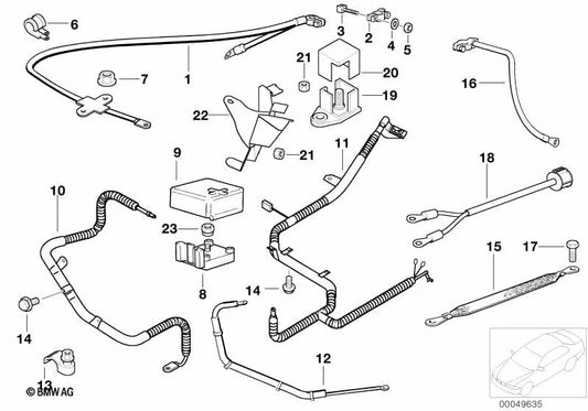 Cable de batería positivo para BMW Serie 7 E38 (OEM 12421741383). Original BMW.