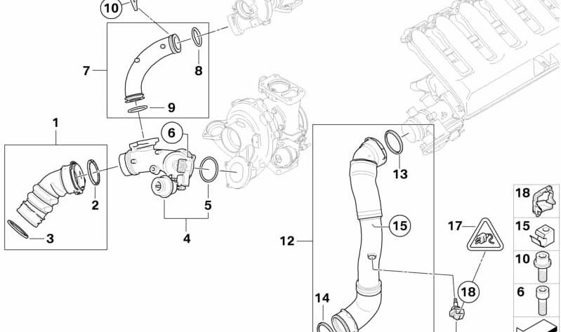 Tubería del Intercooler para BMW E90, E91, E92 (OEM 11618506078). Original BMW