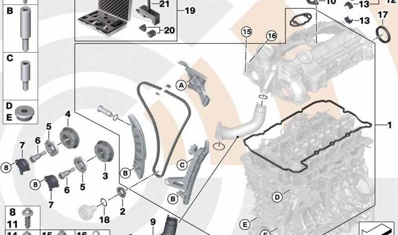 Kit di riparazione della catena di distribuzione aperta OEM 11312457622 per BMW F20, F21, F22, F23, F30, F31, F34, F32, F33, F36, F07, F10, F11, E84, F25, F26, F15, F16, E89. BMW originale.