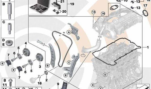 Kit di riparazione della catena di distribuzione aperta OEM 11312457622 per BMW F20, F21, F22, F23, F30, F31, F34, F32, F33, F36, F07, F10, F11, E84, F25, F26, F15, F16, E89. BMW originale.