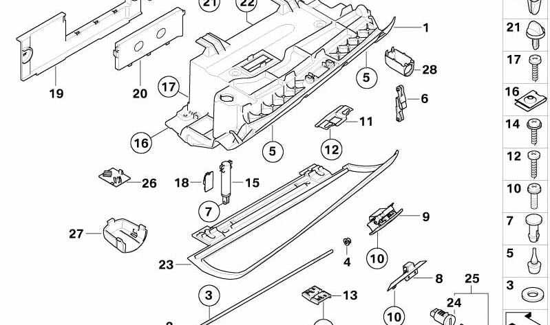 Cierre Superior de la Guantera para BMW Serie 5 E60, E61 (OEM 51167063510). Original BMW