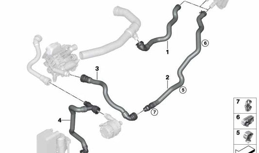 Tubo de Retorno de Motor del Radiador para BMW F20N, F21N, F22, F23, F30N, F31N, F34N, F35N, F32, F33, F36, F01N, F02N (OEM 64219329643). Original BMW