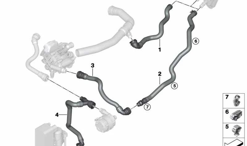 Manguera de refrigerante de avance OEM 64219363338 para BMW F20, F21, F22, F23, F30, F31, F34, F32, F33, F36. Original BMW.