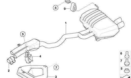 Silenciador trasero con silenciador intermedio OEM 18107539870 para BMW Z4 E85. Original BMW.