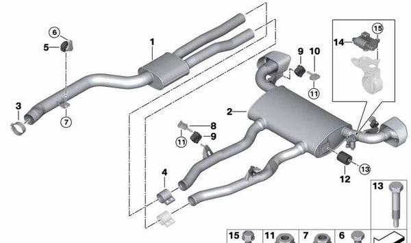 Silencioso intermedio OEM 18308693965 para BMW G01, G02 (X3, X4). Original BMW