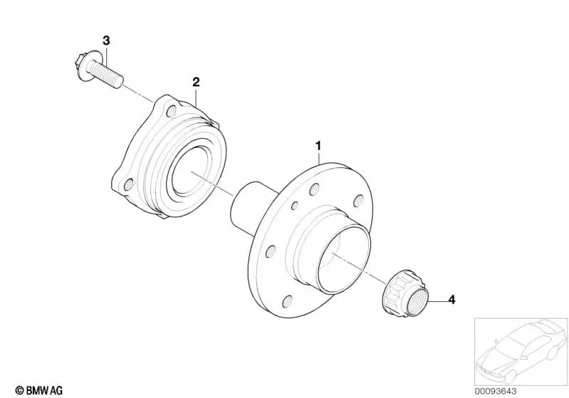 Unidad de rodamiento de bolas angulares para BMW Serie 5 E60N, E61, E61N; Serie 6 E63, E63N, E64, E64N; Serie 7 E65, E66; X5 E53 (OEM 33411095238). Original BMW.