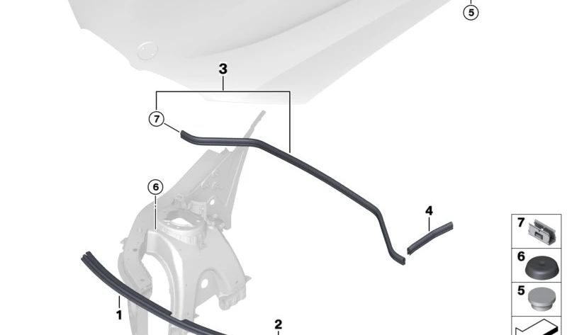 Junta capó delantero para BMW F25, F26 (OEM 51767210737). Original BMW