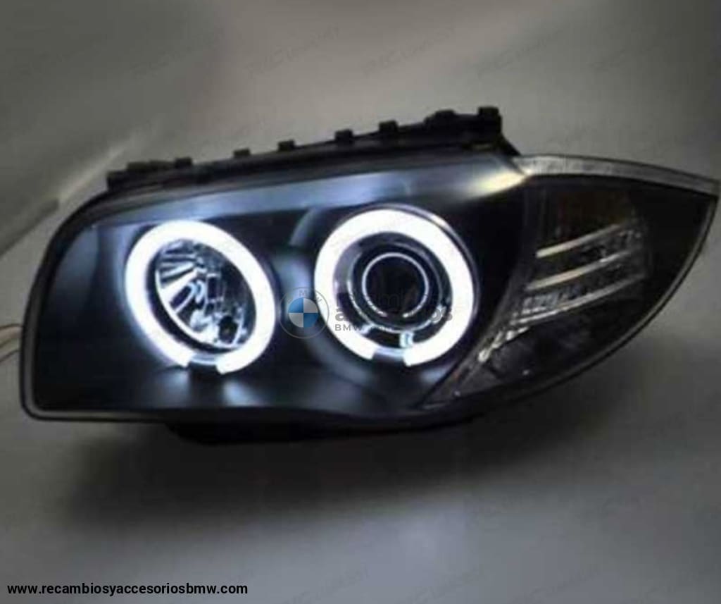 Faros Delanteros Para Bmw Serie 1 E87 E82 E88 Ojos Angel Led Fondo Negro