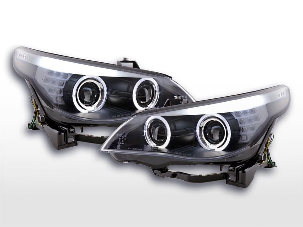 Juego De Faros Delanteros Xenon Angel Eyes Ccfl Bmw Serie 5 E60 / E61 03-04 Negro Para Volante A La