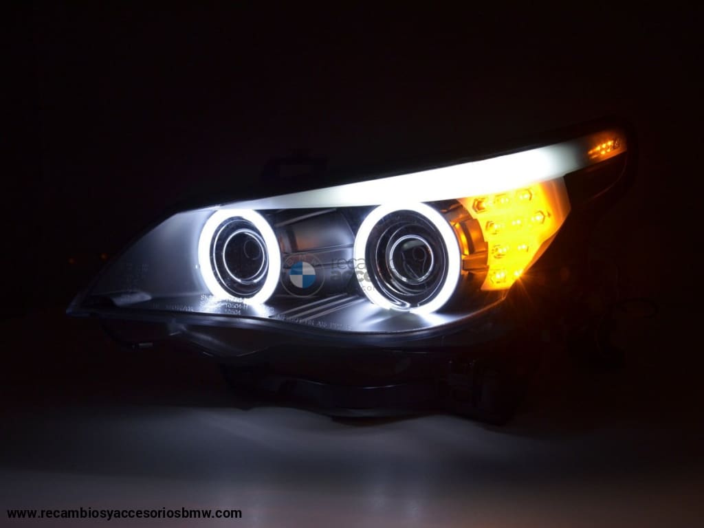 Juego De Faros Delanteros Xenon Angel Eyes Ccfl Bmw Serie 5 E60 / E61 03-04 Negro Para Volante A La