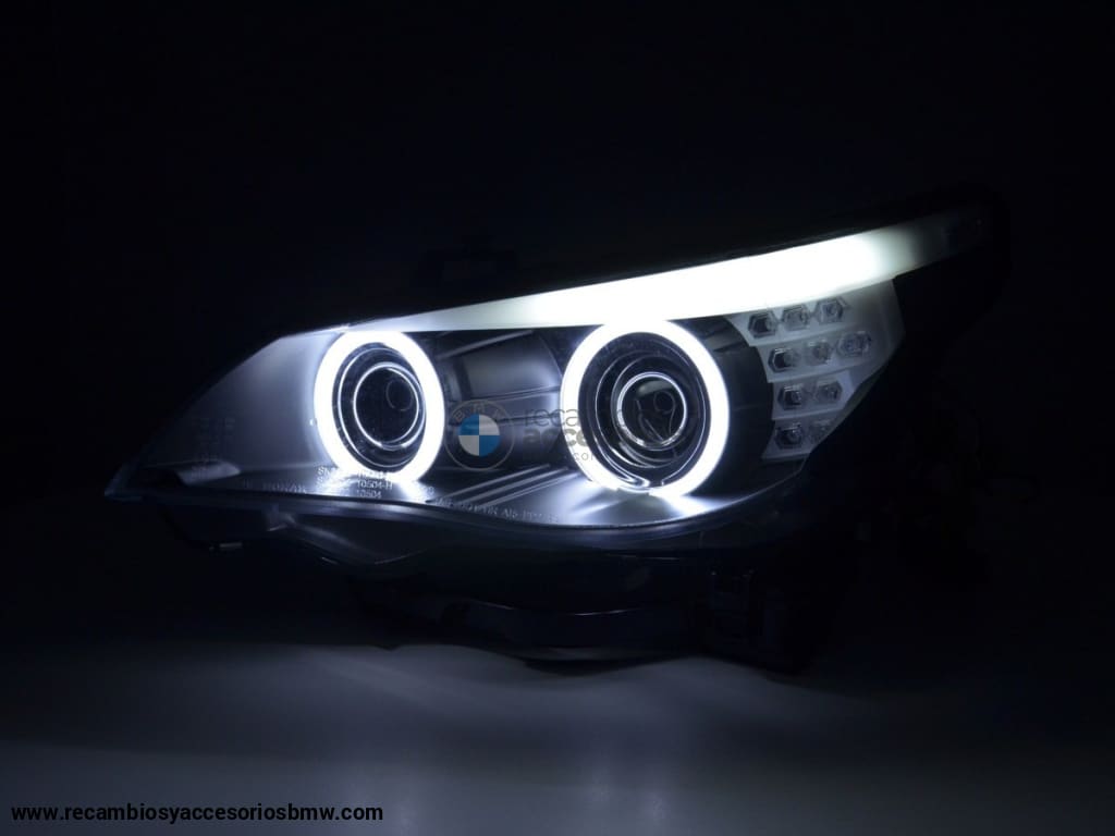 Juego De Faros Delanteros Xenon Angel Eyes Ccfl Bmw Serie 5 E60 / E61 03-04 Negro Para Volante A La