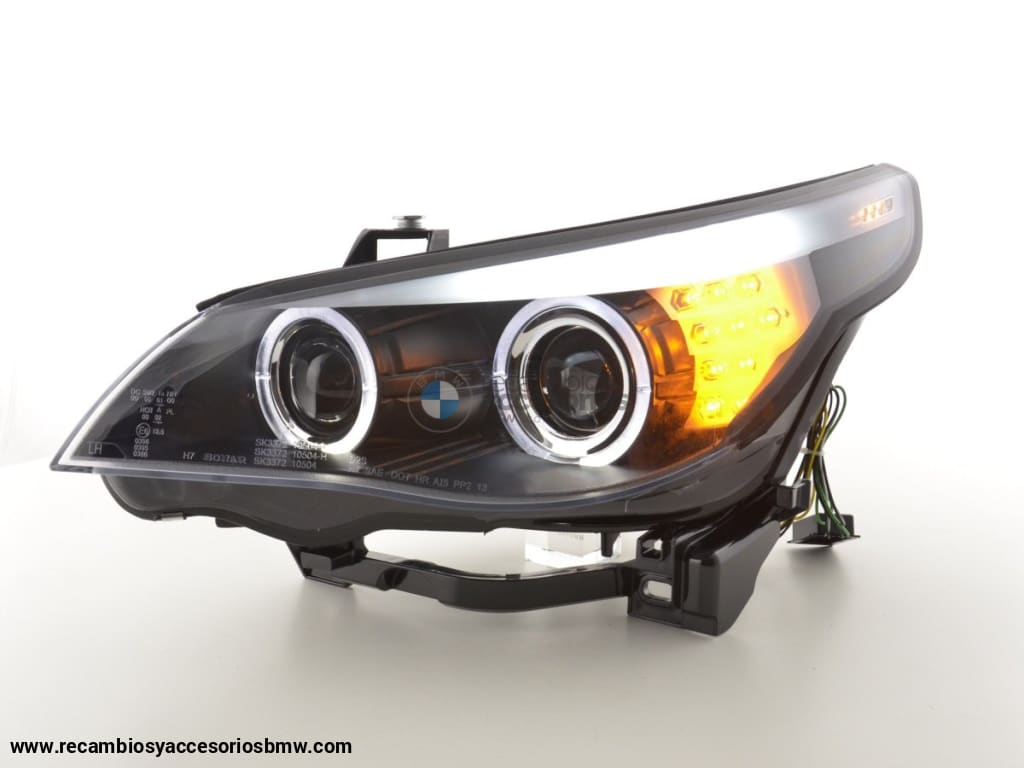 Juego De Faros Delanteros Xenon Angel Eyes Led Bmw Serie 5 E60 / E61 03-04 Negro Para Volante A La