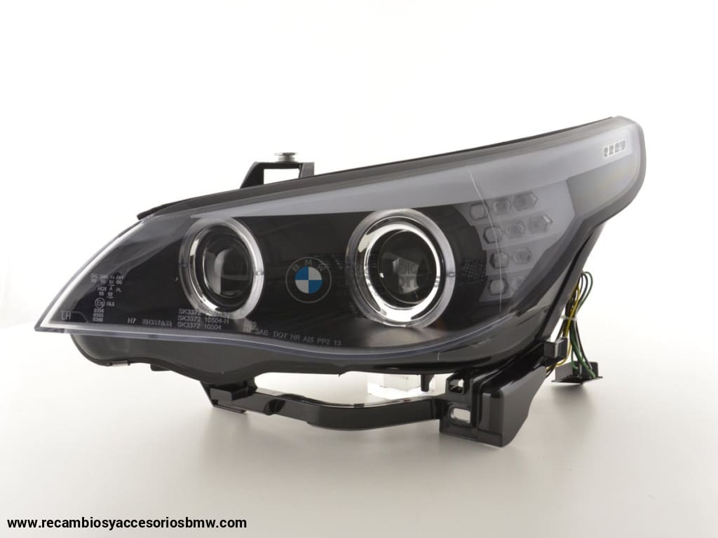 Juego De Faros Delanteros Xenon Angel Eyes Led Bmw Serie 5 E60 / E61 03-04 Negro Para Volante A La