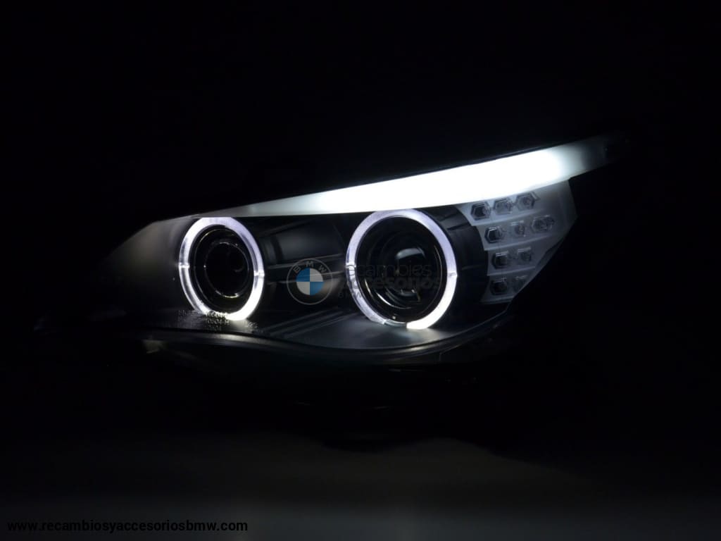 Juego De Faros Delanteros Xenon Angel Eyes Led Bmw Serie 5 E60 / E61 03-04 Negro Para Volante A La