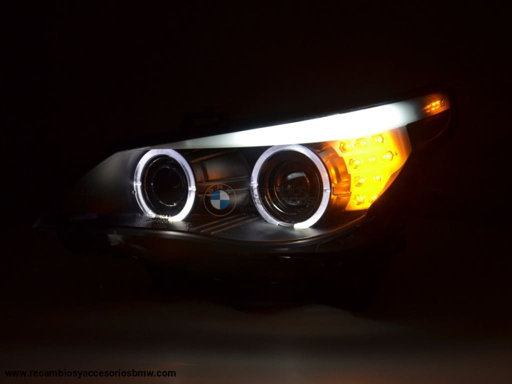 Juego De Faros Delanteros Xenon Angel Eyes Led Bmw Serie 5 E60 / E61 05-08 Negro Para Volante A La