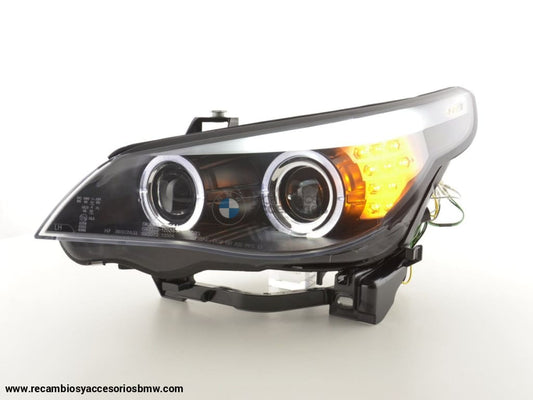 Juego De Faros Delanteros Xenon Angel Eyes Led Bmw Serie 5 E60 / E61 05-08 Negro Para Volante A La