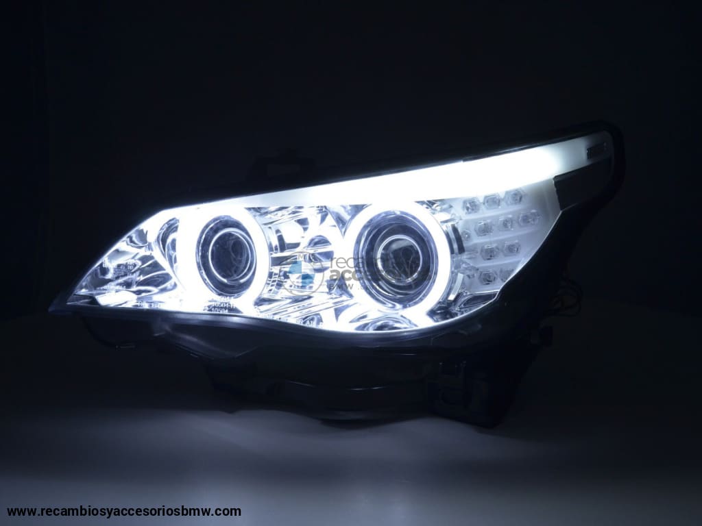 Juego De Faros Xenon Angel Eyes Ccfl Bmw Serie 5 E60 / E61 03-04 Cromo Para Volante A La Derecha