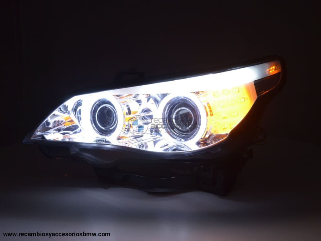 Juego De Faros Xenon Angel Eyes Ccfl Bmw Serie 5 E60 / E61 03-04 Cromo Para Volante A La Derecha