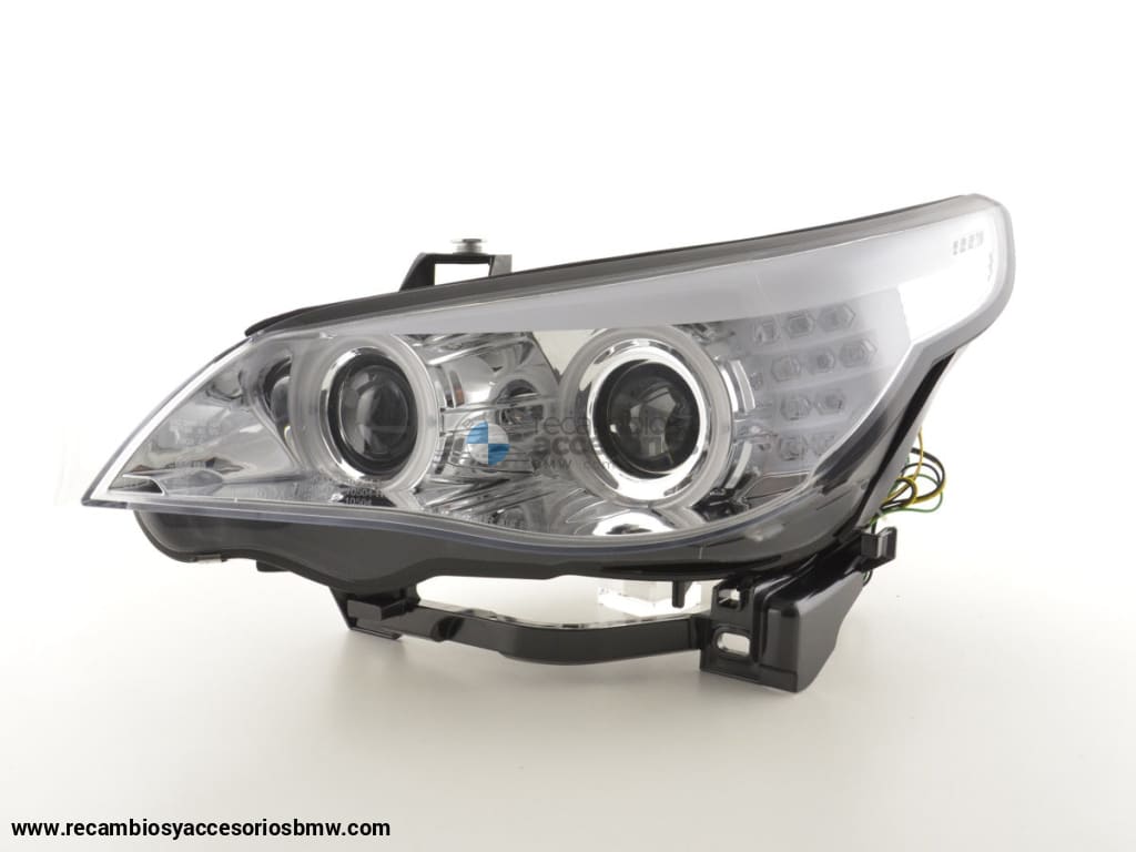 Juego De Faros Xenon Angel Eyes Ccfl Bmw Serie 5 E60 / E61 03-04 Cromo Para Volante A La Derecha