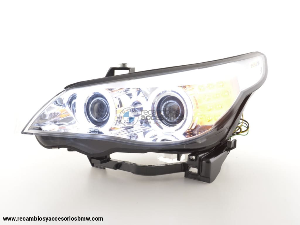 Juego De Faros Xenon Angel Eyes Ccfl Bmw Serie 5 E60 / E61 03-04 Cromo Para Volante A La Derecha