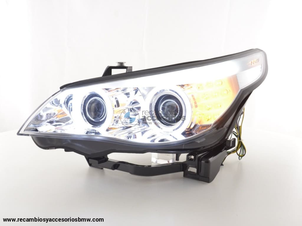 Juego De Faros Xenon Angel Eyes Ccfl Bmw Serie 5 E60 / E61 05-08 Cromado Para Volante A La Derecha