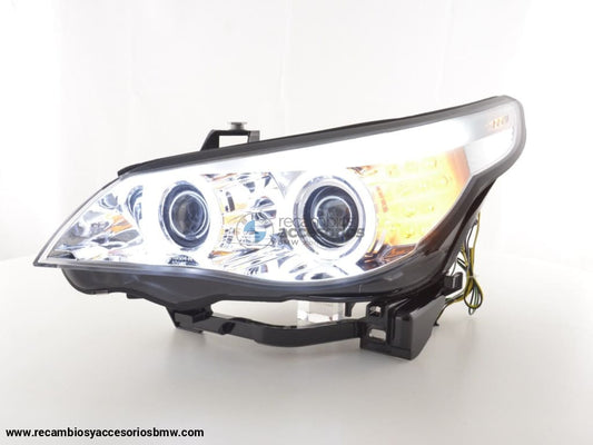 Juego De Faros Xenon Angel Eyes Ccfl Bmw Serie 5 E60 / E61 05-08 Cromado Para Volante A La Derecha