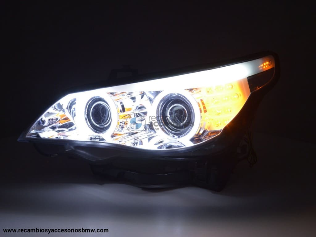 Juego De Faros Xenon Angel Eyes Ccfl Bmw Serie 5 E60 / E61 05-08 Cromado Para Volante A La Derecha