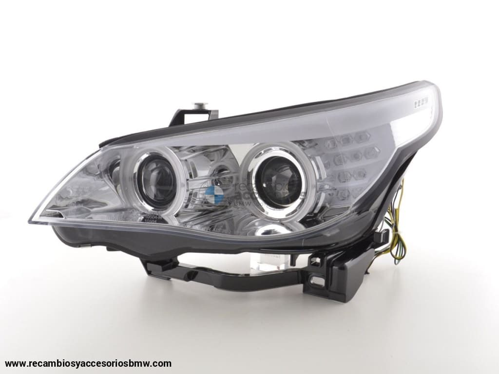 Juego De Faros Xenon Angel Eyes Ccfl Bmw Serie 5 E60 / E61 05-08 Cromado Para Volante A La Derecha