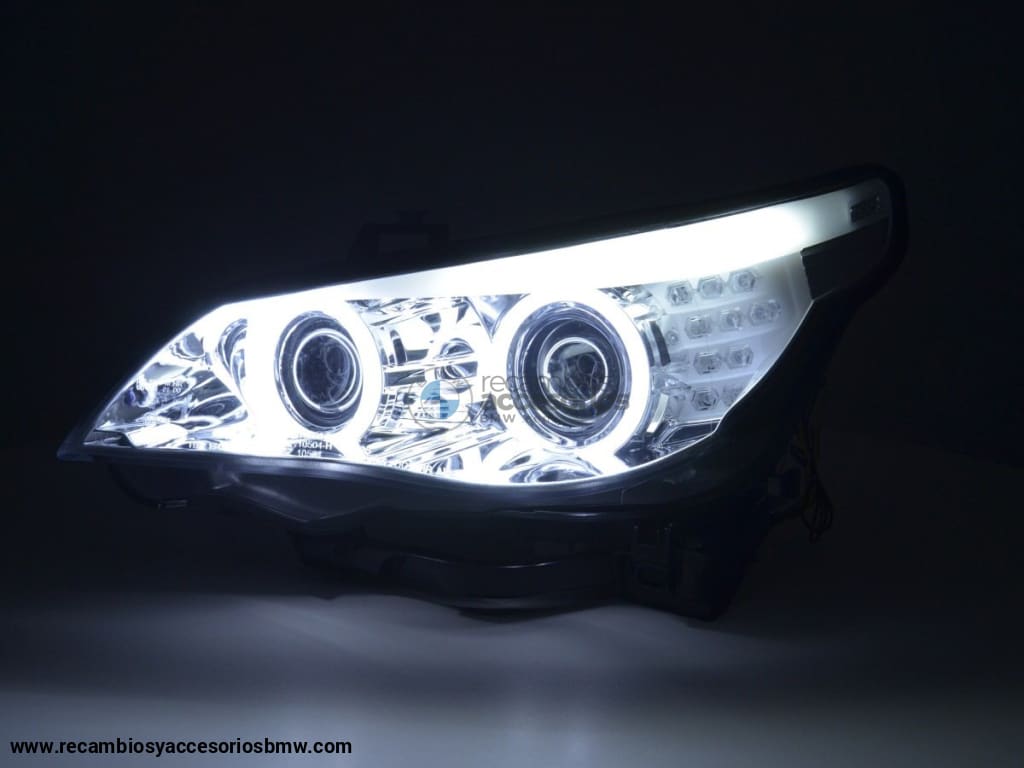 Juego De Faros Xenon Angel Eyes Ccfl Bmw Serie 5 E60 / E61 05-08 Cromado Para Volante A La Derecha