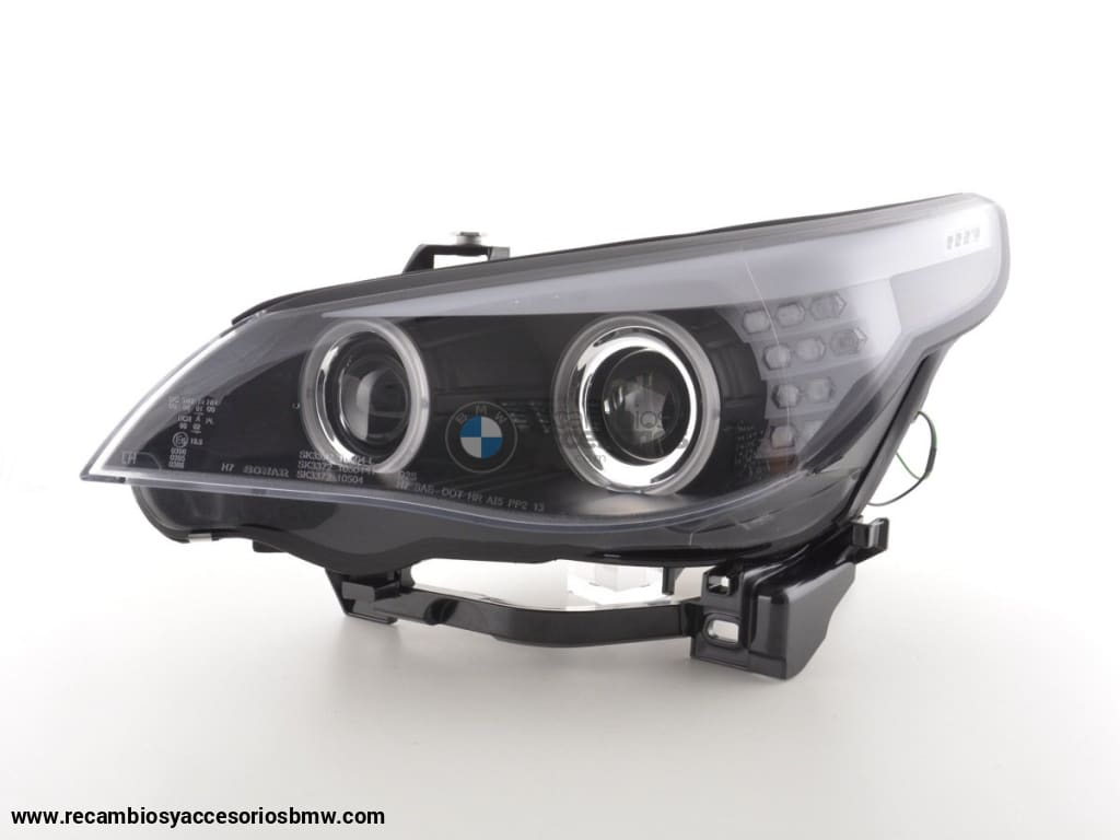 Juego De Faros Xenon Angel Eyes Ccfl Bmw Serie 5 E60 / E61 05-08 Negro Para Volante A La Derecha