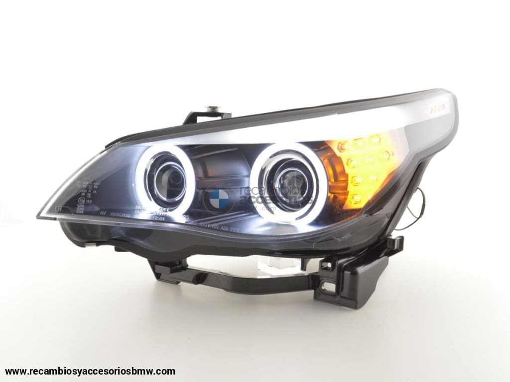 Juego De Faros Xenon Angel Eyes Ccfl Bmw Serie 5 E60 / E61 05-08 Negro Para Volante A La Derecha