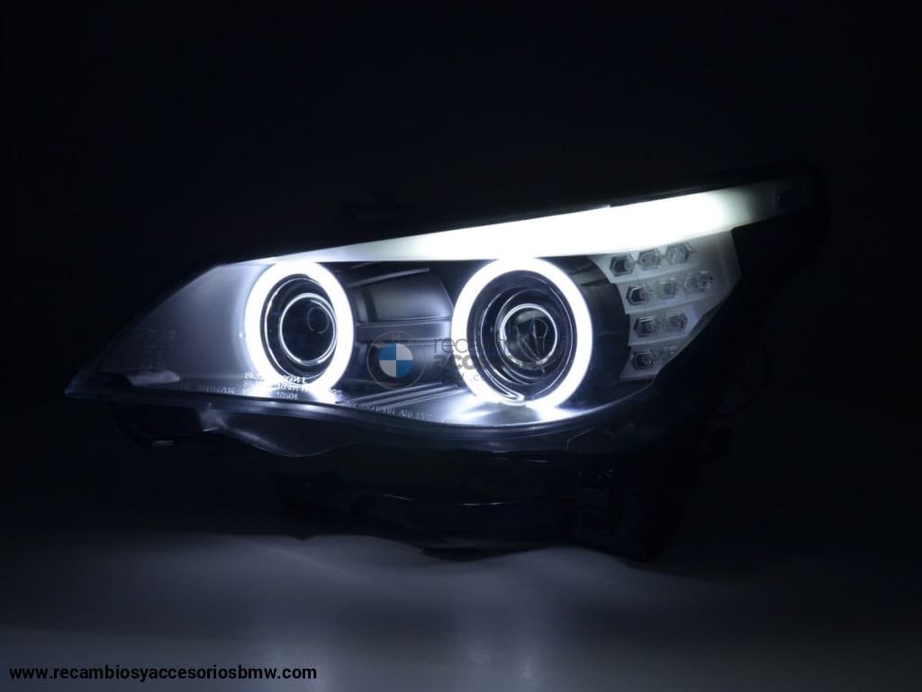 Juego De Faros Xenon Angel Eyes Ccfl Bmw Serie 5 E60 / E61 05-08 Negro Para Volante A La Derecha