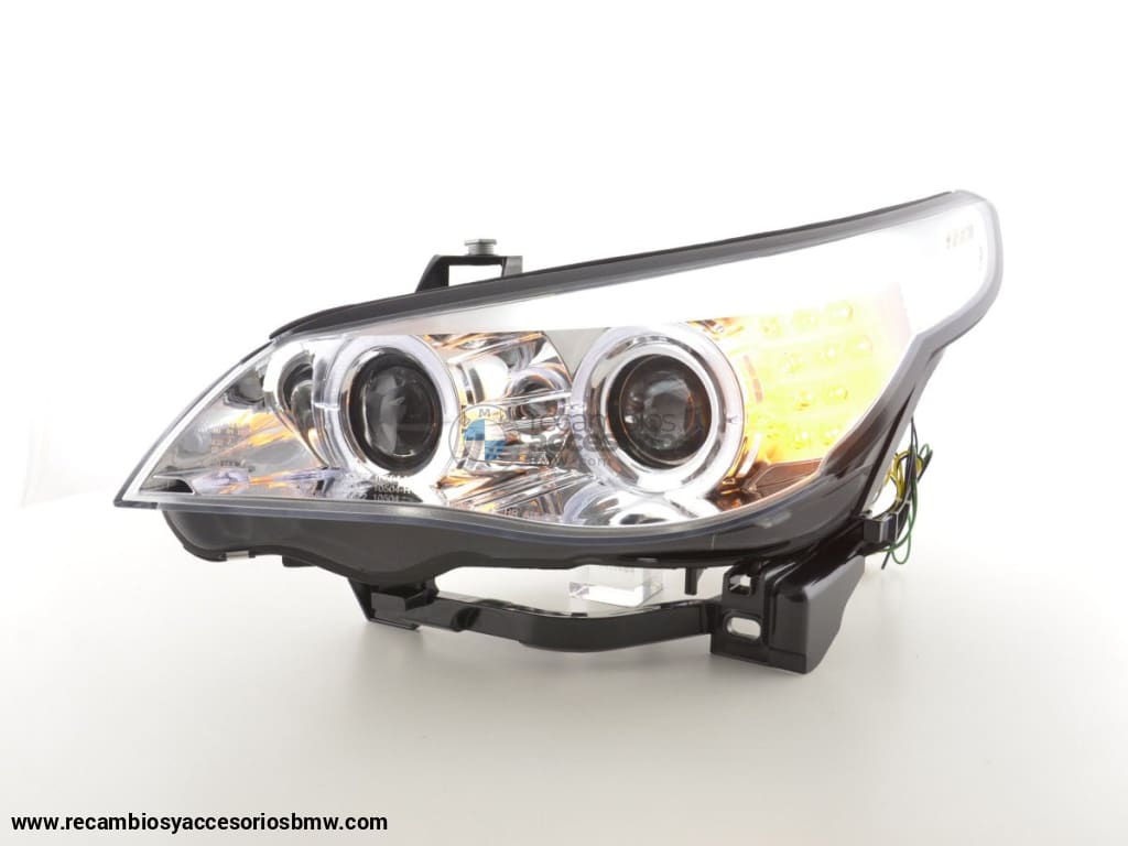 Juego De Faros Xenón Angel Eyes Led Bmw Serie 5 E60 / E61 05-08 Cromado Para Volante A La Derecha