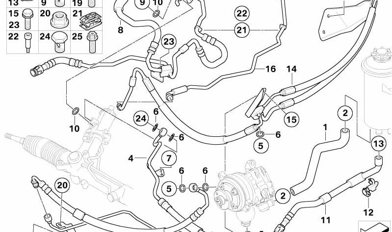 Tubo de succión Dynamic Drive OEM 32416767420 para BMW E60, E61, E63, E64. Original BMW.