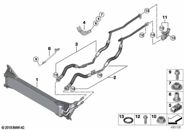 Línea de retorno del enfriador de aceite de la transmisión para BMW F97, F98 (OEM 17228053479). Original BMW.