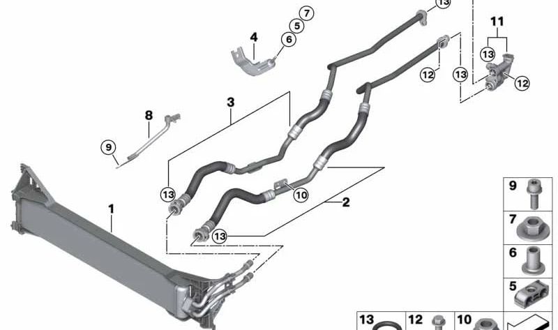 Conector de línea del radiador de aceite de transmisión OEM 17228053482 para BMW F97 (X3 M), F98 (X4 M). Original BMW.