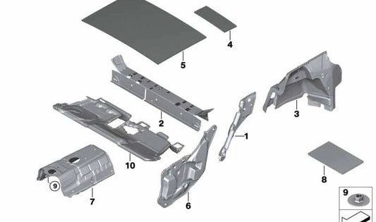 Aislamiento acústico del paso de rueda del maletero izquierdo para BMW Serie 2 F46, F46N (OEM 51477327045). Original BMW