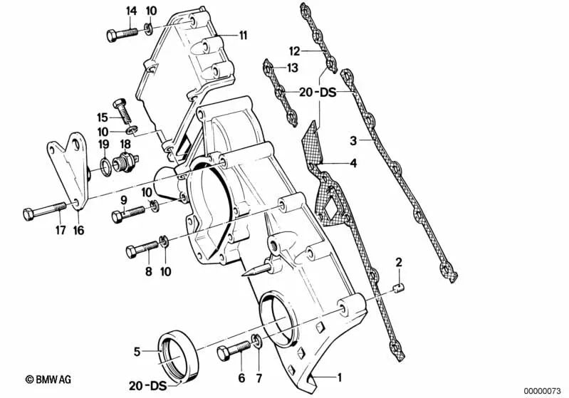 Junta derecha sin amianto para BMW E30 (OEM 11141312617). Original BMW