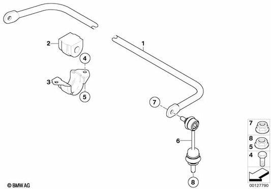 Cojinete de goma estabilizador para BMW Serie 6 E63 (OEM 33551096700). Original BMW