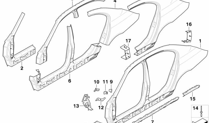 Chasis lateral izquierdo OEM 41217111313 para BMW E60, E61. Original BMW.