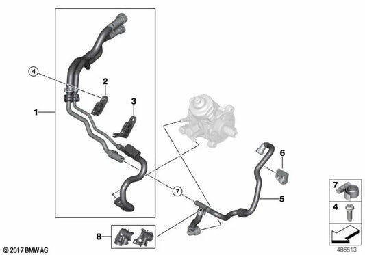 Conducto de retorno de combustible para BMW F40, F44, F45N, F46N, F48, F48N, F39 y MINI F54, F54N, F60, F60N (OEM 13538579950). Original BMW