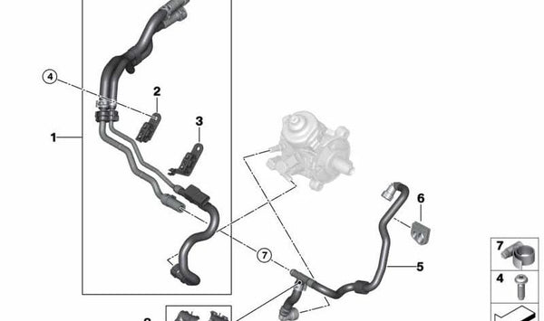 Tubería de combustible motor OEM 13538579948 para BMW F40, F44, F45, F46, F48, F39, F55, F56, F57, F54, F60. Original BMW.